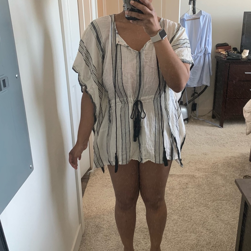 Vince Camuto Striped Tassel Cover Up Top